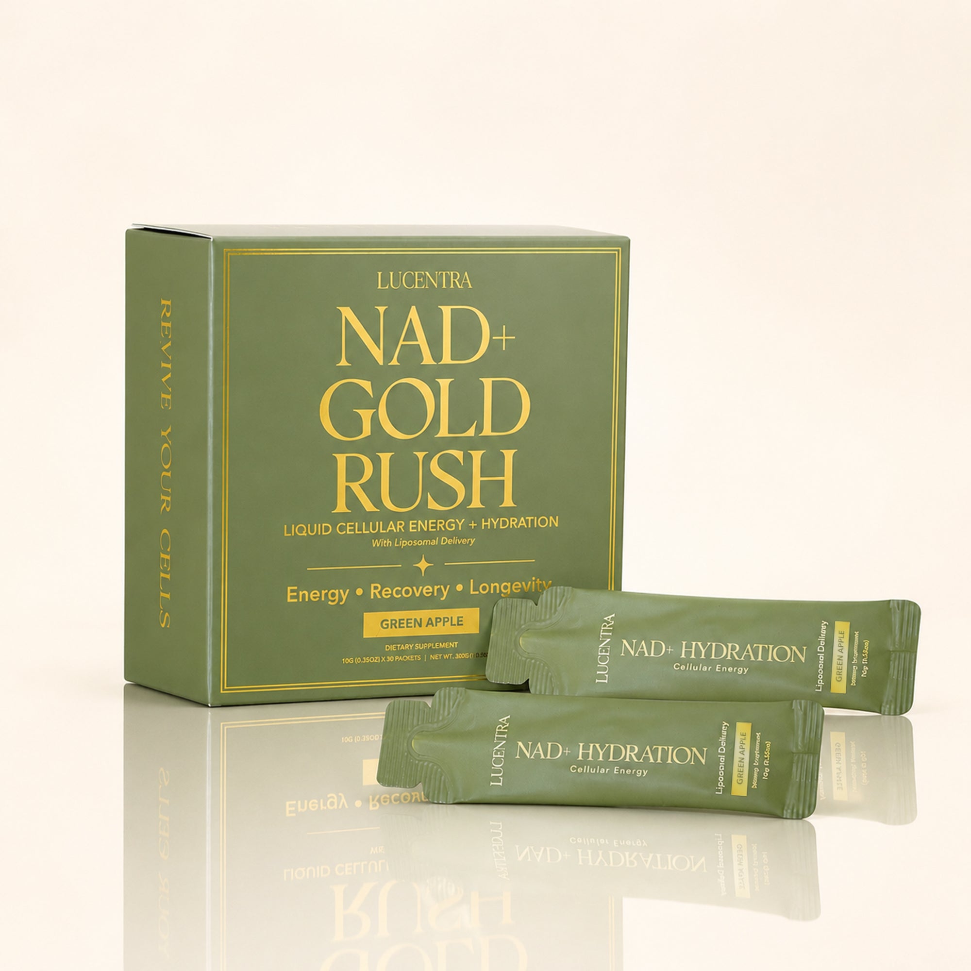 NAD⁺ Gold Rush Daily Liquid NAD⁺ Hydration Shot | 30 sachets | Crisp Green Apple