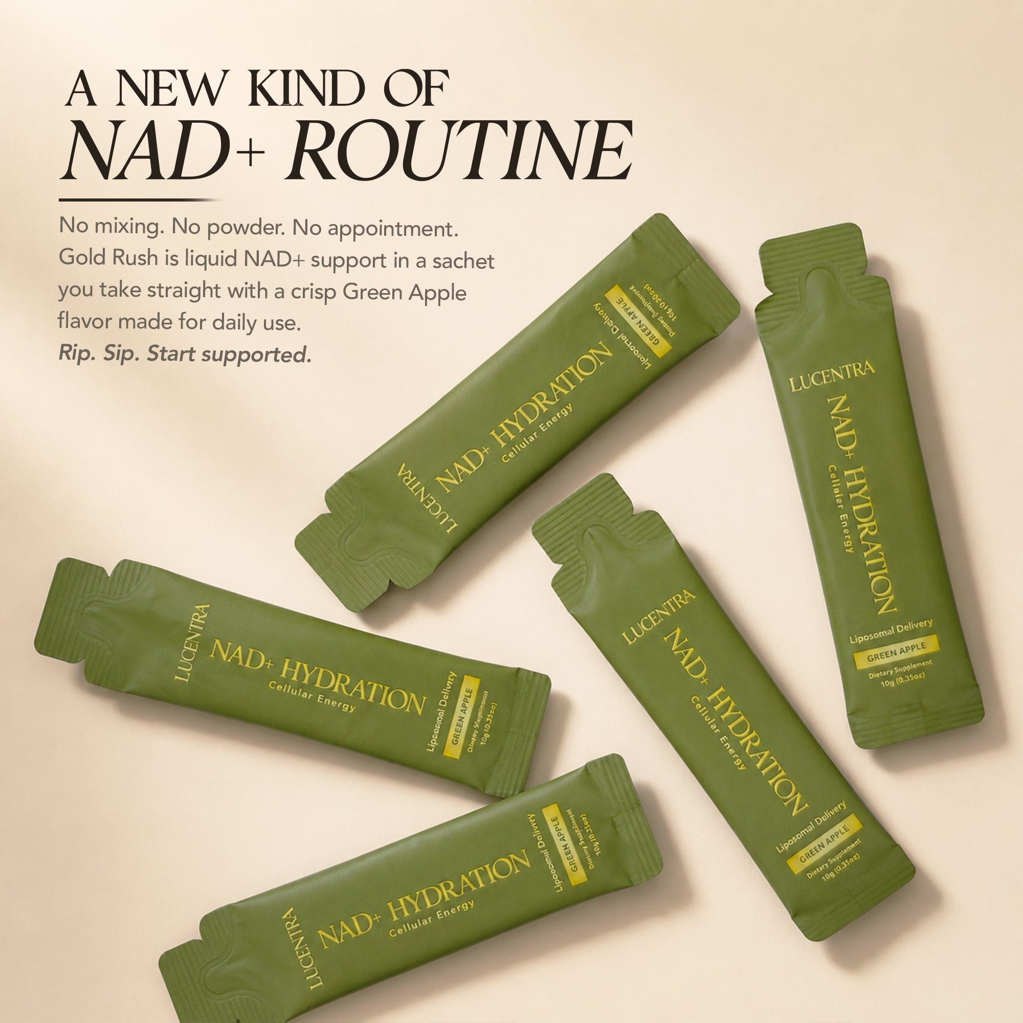 NAD⁺ Gold Rush Daily Liquid NAD⁺ Hydration Shot | 30 sachets | Crisp Green Apple